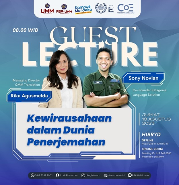 KULIAH TAMU PBA UMM 2023: KEWIRAUSAHAAN DALAM DUNIA PENERJEMAHAN