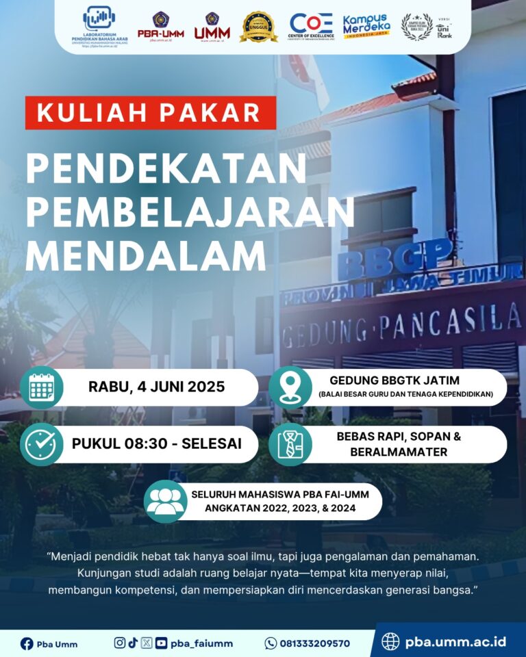 KULIAH PAKAR PBA UMM 2025: PENDEKATAN PEMBELAJARAN MENDALAM